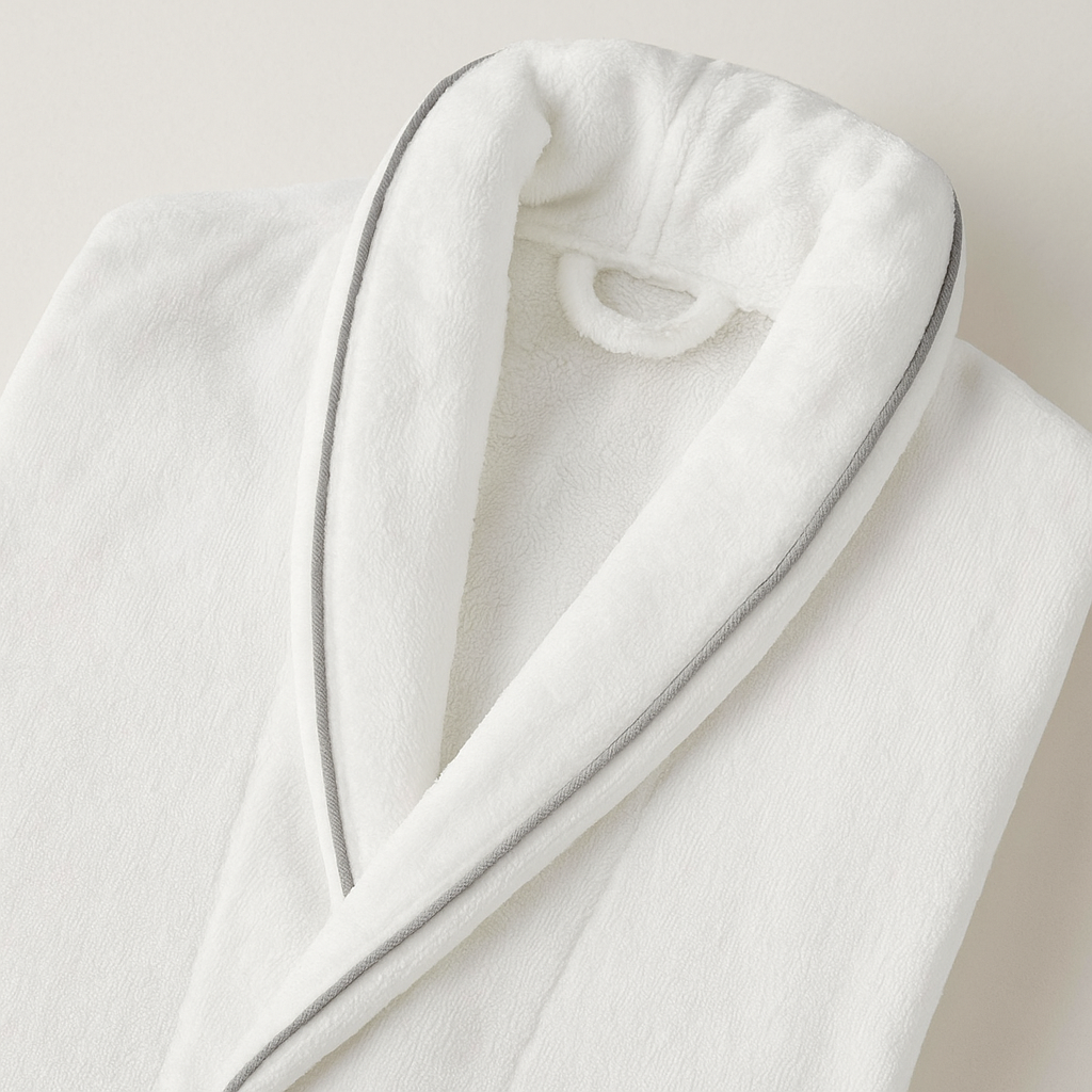 Accappatoio Miami in Spugna con Scialle – Bianco con Profilo Grigio