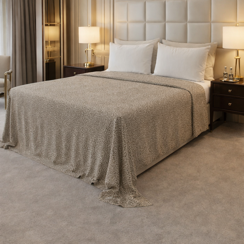 Copriletto Ignifugo Hotel Jacquard Animal Beige – Classe 1
