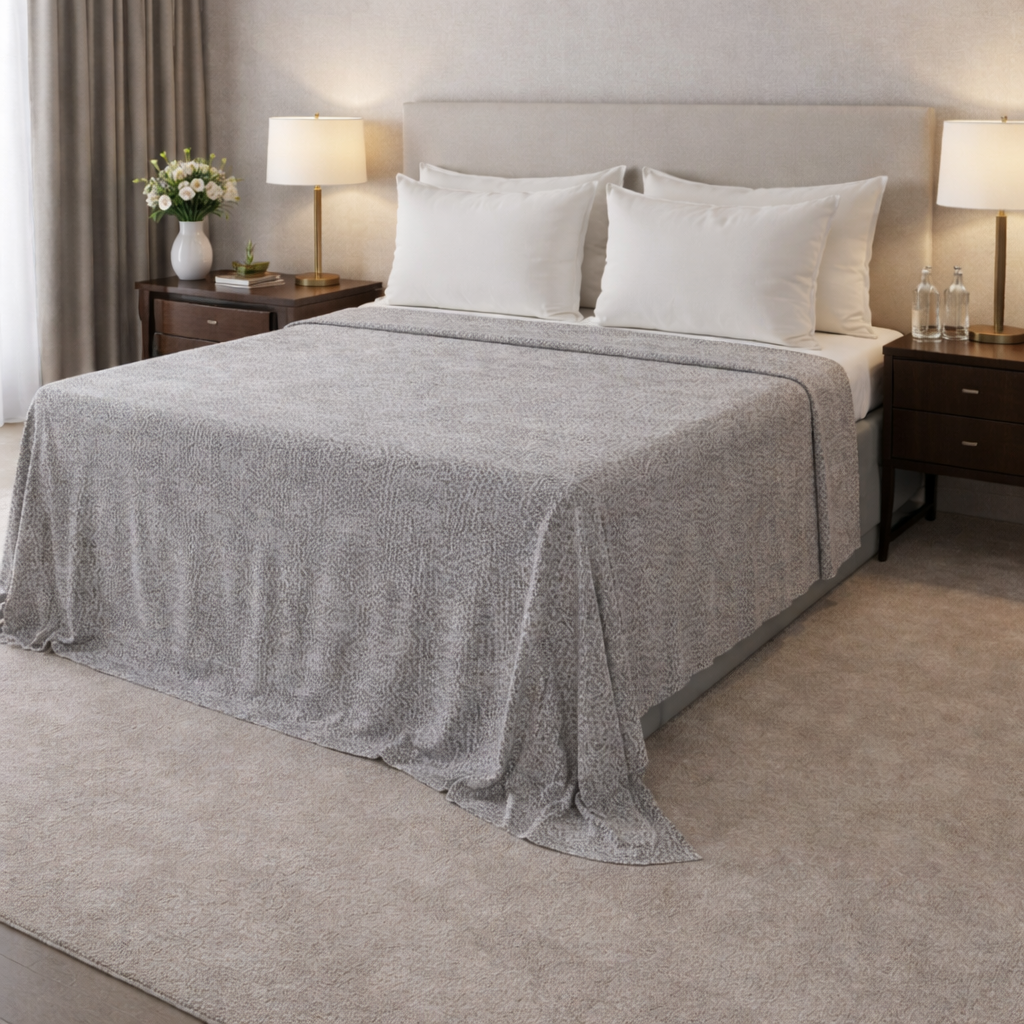 Copriletto Ignifugo Hotel Jacquard Animal Grigio – Classe 1